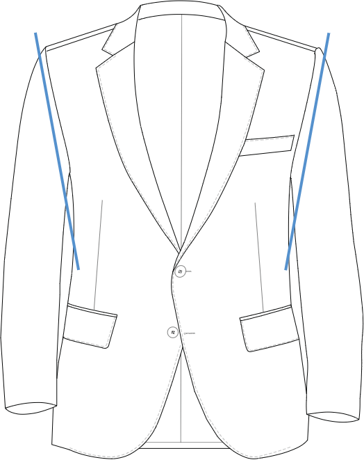 Modern Fit suit jacket with annotations showing straight cut blazer fit type.
