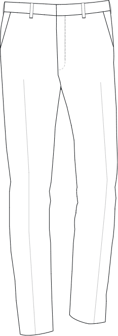 Illustration of men's Slim Fit suit pants with a narrow waist and tapered leg shape.